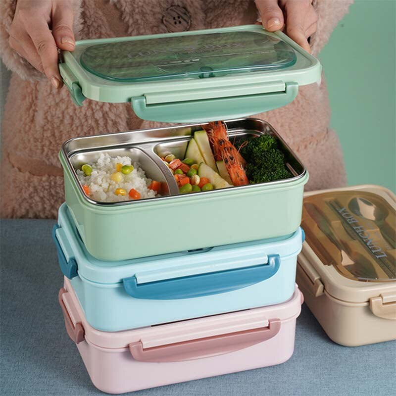 Microwave Lunch Box Dinnerware Food Storage Container Children Kids School Office Portable Bento Box 304 Stainless Steel PP