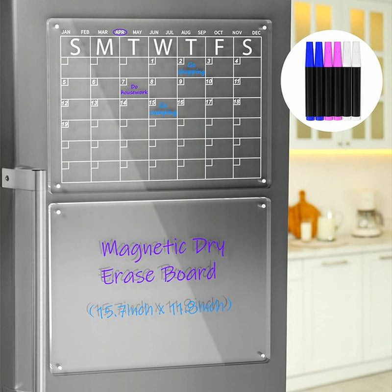 Magnetic Fridge Calendar Clear Acrylic Board Planner Daily Weekly Monthly Schedule Fridge Magnet Dry Erase Board for Home School