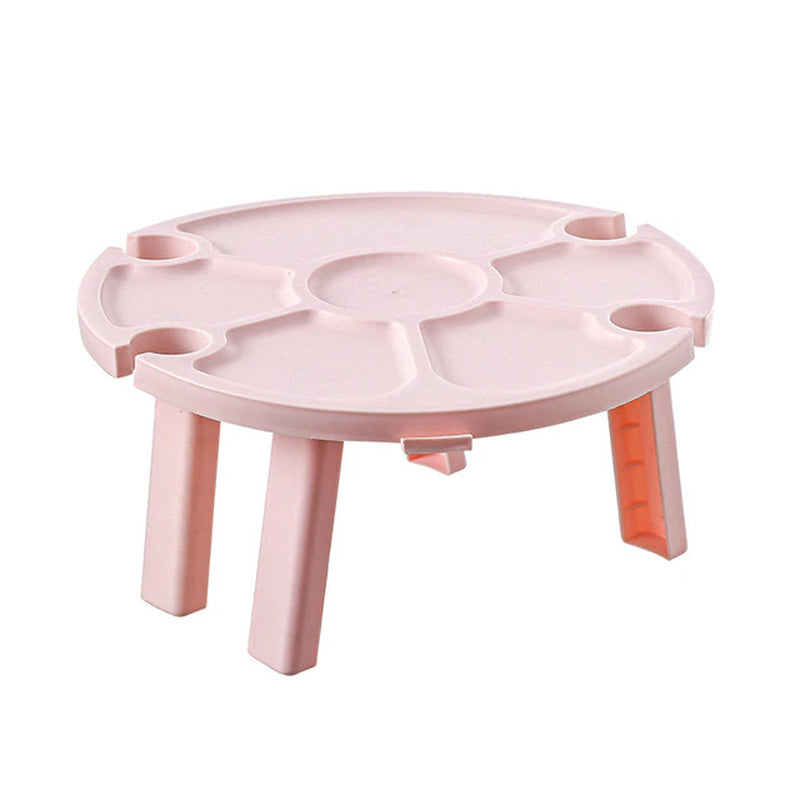 Wooden Outdoor Folding Picnic Table with Glass Holder round Foldable Desk Wine Glass Rack Collapsible Table for Garden Party