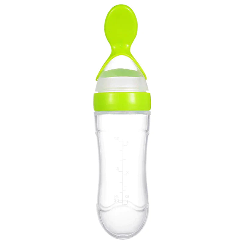 Silicone Newborn Baby Feeding Bottle with Squeezing Feature: Training Spoon for Infant Cereal and Food Supplement, Safe and Reliable Tableware Tools