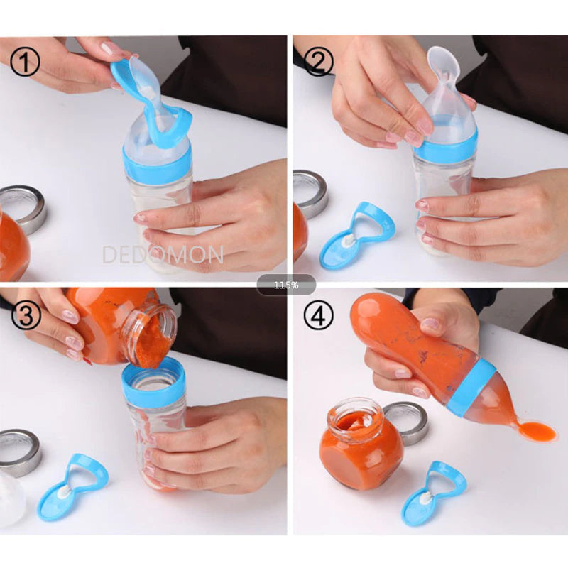 Silicone Newborn Baby Feeding Bottle with Squeezing Feature: Training Spoon for Infant Cereal and Food Supplement, Safe and Reliable Tableware Tools