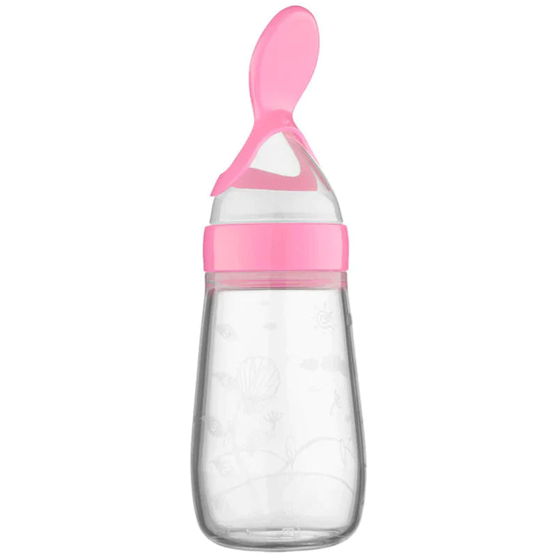 Silicone Newborn Baby Feeding Bottle with Squeezing Feature: Training Spoon for Infant Cereal and Food Supplement, Safe and Reliable Tableware Tools