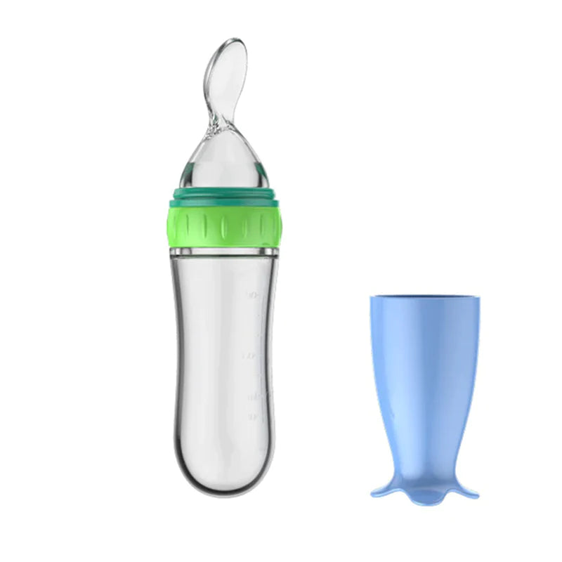 Silicone Newborn Baby Feeding Bottle with Squeezing Feature: Training Spoon for Infant Cereal and Food Supplement, Safe and Reliable Tableware Tools