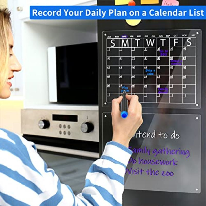 Magnetic Fridge Calendar Clear Acrylic Board Planner Daily Weekly Monthly Schedule Fridge Magnet Dry Erase Board for Home School