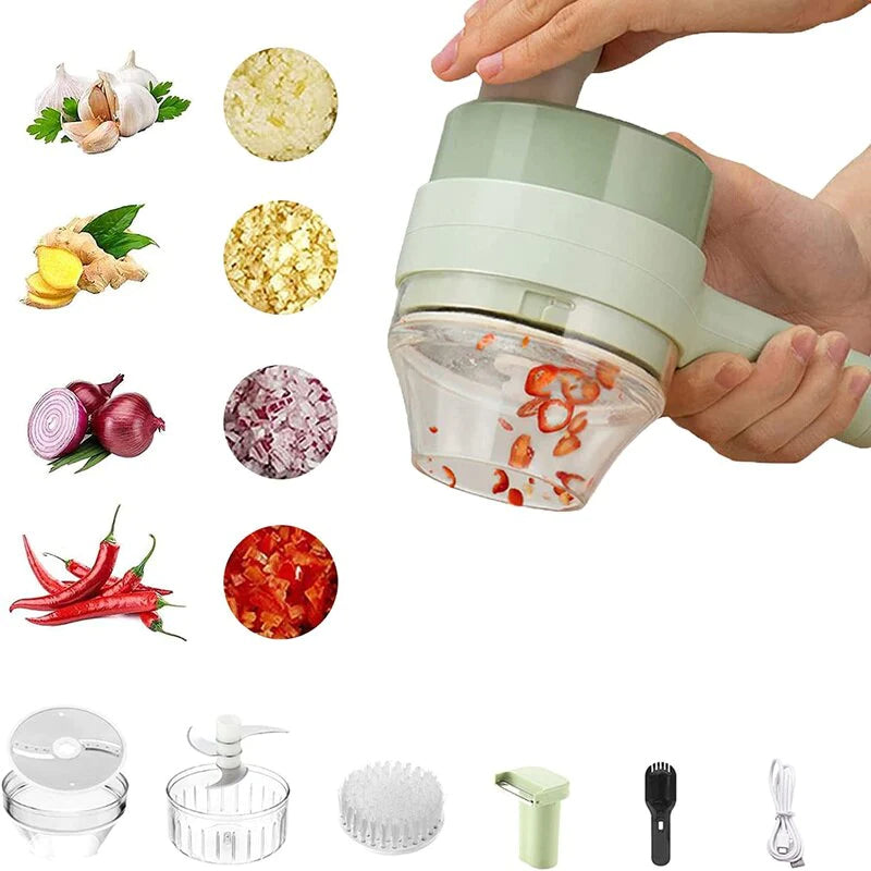 4 in 1 Handheld Electric Vegetable Cutter Set Slicer Vegetable Spiral Slicer Cutter Masher Machine Kitchen Tool Multifunctional