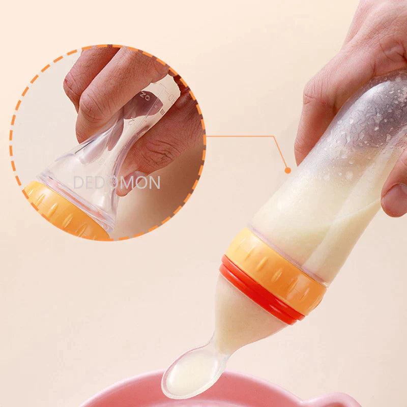 Silicone Newborn Baby Feeding Bottle with Squeezing Feature: Training Spoon for Infant Cereal and Food Supplement, Safe and Reliable Tableware Tools