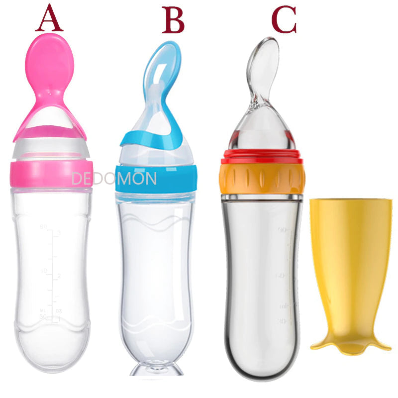 Silicone Newborn Baby Feeding Bottle with Squeezing Feature: Training Spoon for Infant Cereal and Food Supplement, Safe and Reliable Tableware Tools