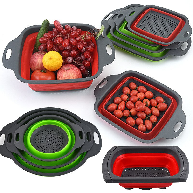 Foldable Strainer Fruit Vegetable Silicon Washing Basket Strainer Colander Dish Drainer Colander Drainer Kitchen Storage Tool