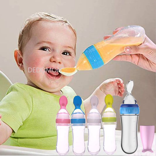 Silicone Newborn Baby Feeding Bottle with Squeezing Feature: Training Spoon for Infant Cereal and Food Supplement, Safe and Reliable Tableware Tools