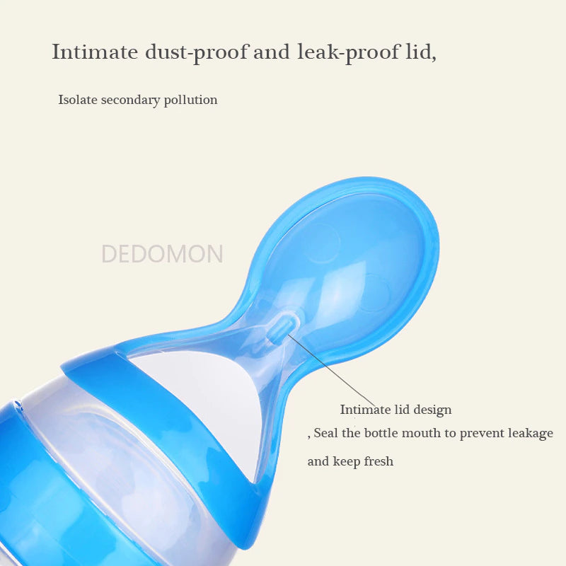 Silicone Newborn Baby Feeding Bottle with Squeezing Feature: Training Spoon for Infant Cereal and Food Supplement, Safe and Reliable Tableware Tools